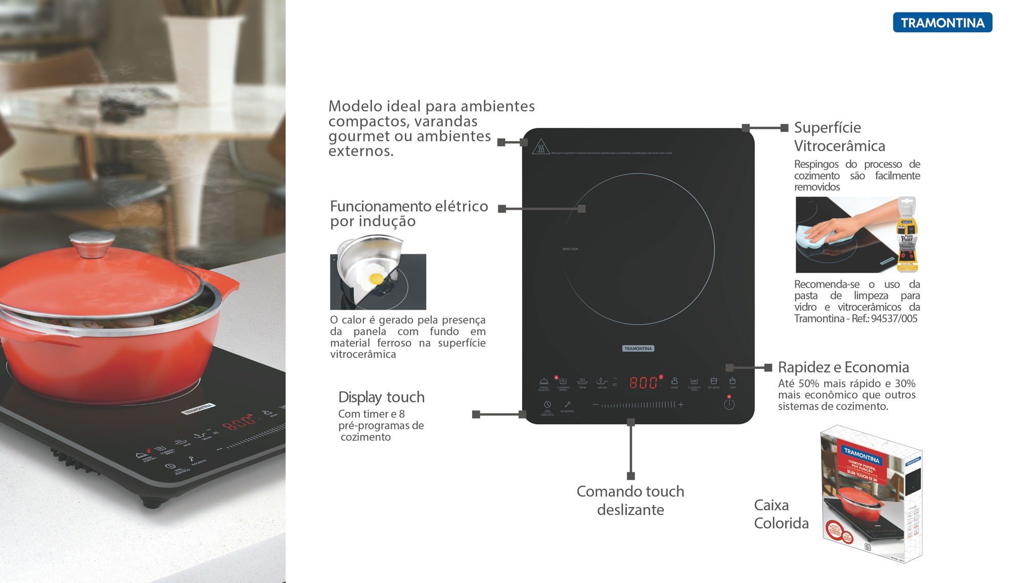 Cooktop Portátil por Indução 1 boca Slim Touch EI 30 - 220V