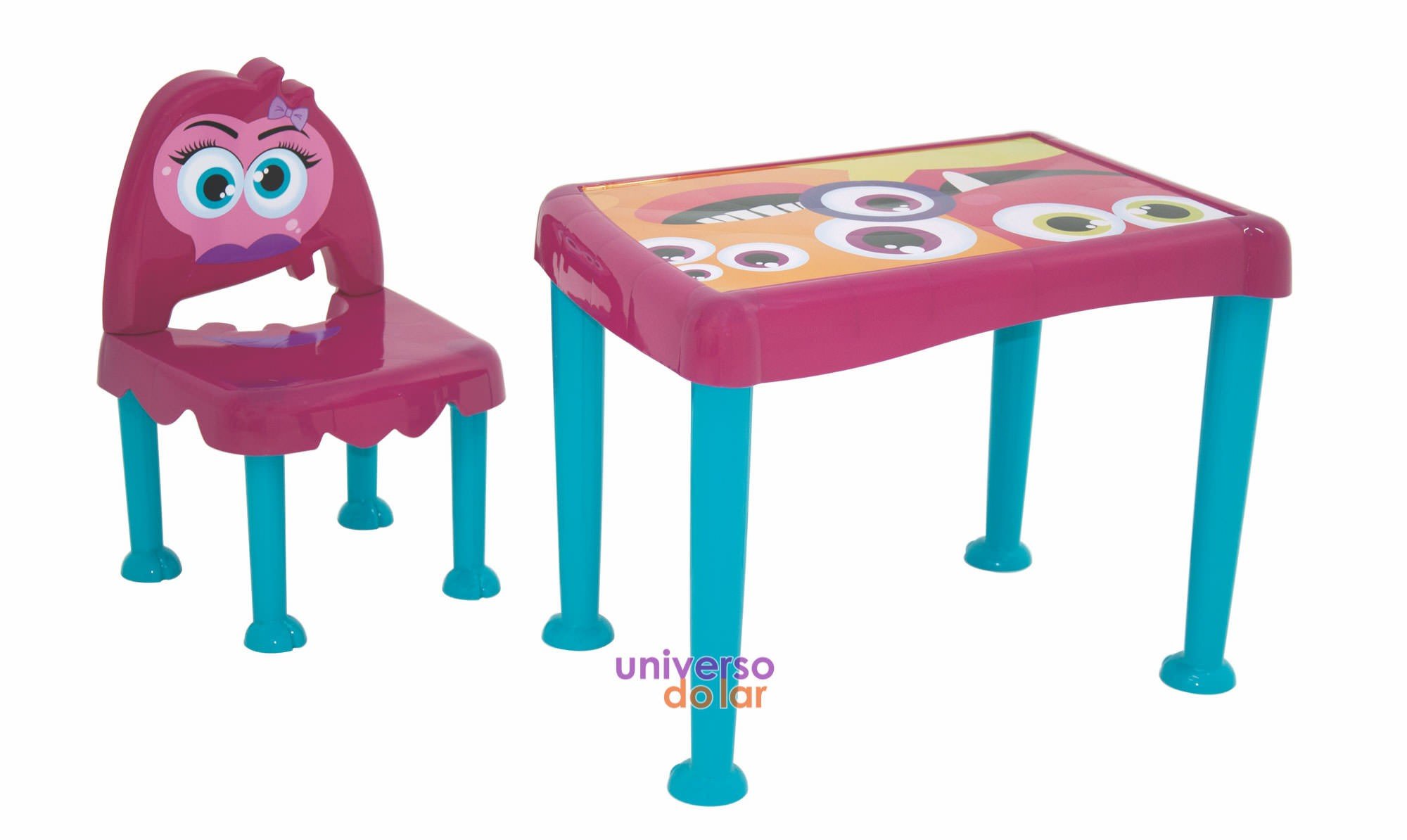 Conjunto Mesa e Cadeira Infantil Monster em Polipropileno - Rosa