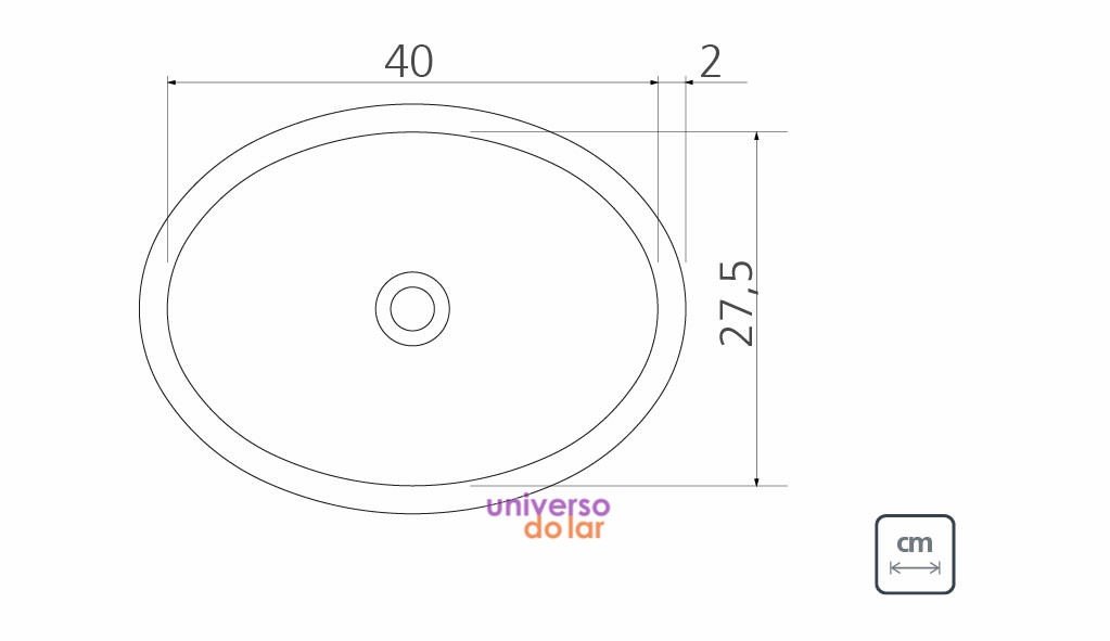Lavabo Oval de sobrepor em Aço Inox com Acabamento Acetinado 40x27 cm - Aço Inox