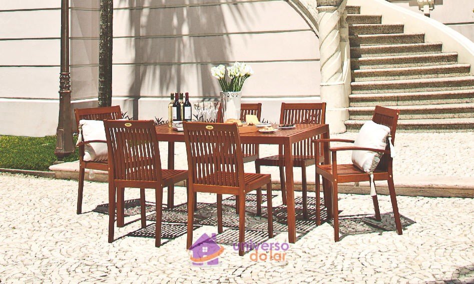 Mesa de Jantar de Madeira Retangular em Jatobá com Acabamento Eco Blindage 6 Lugares
