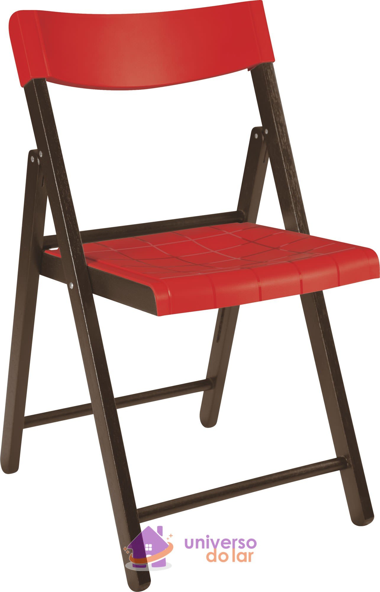 Cadeira de Madeira Dobrável sem Braço em Madeira Tauarí Tabaco e Polipropileno Vermelho