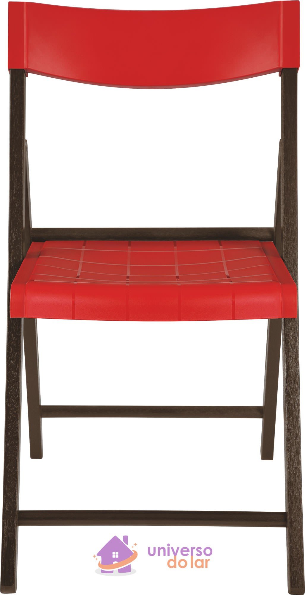 Cadeira de Madeira Dobrável sem Braço em Madeira Tauarí Tabaco e Polipropileno Vermelho