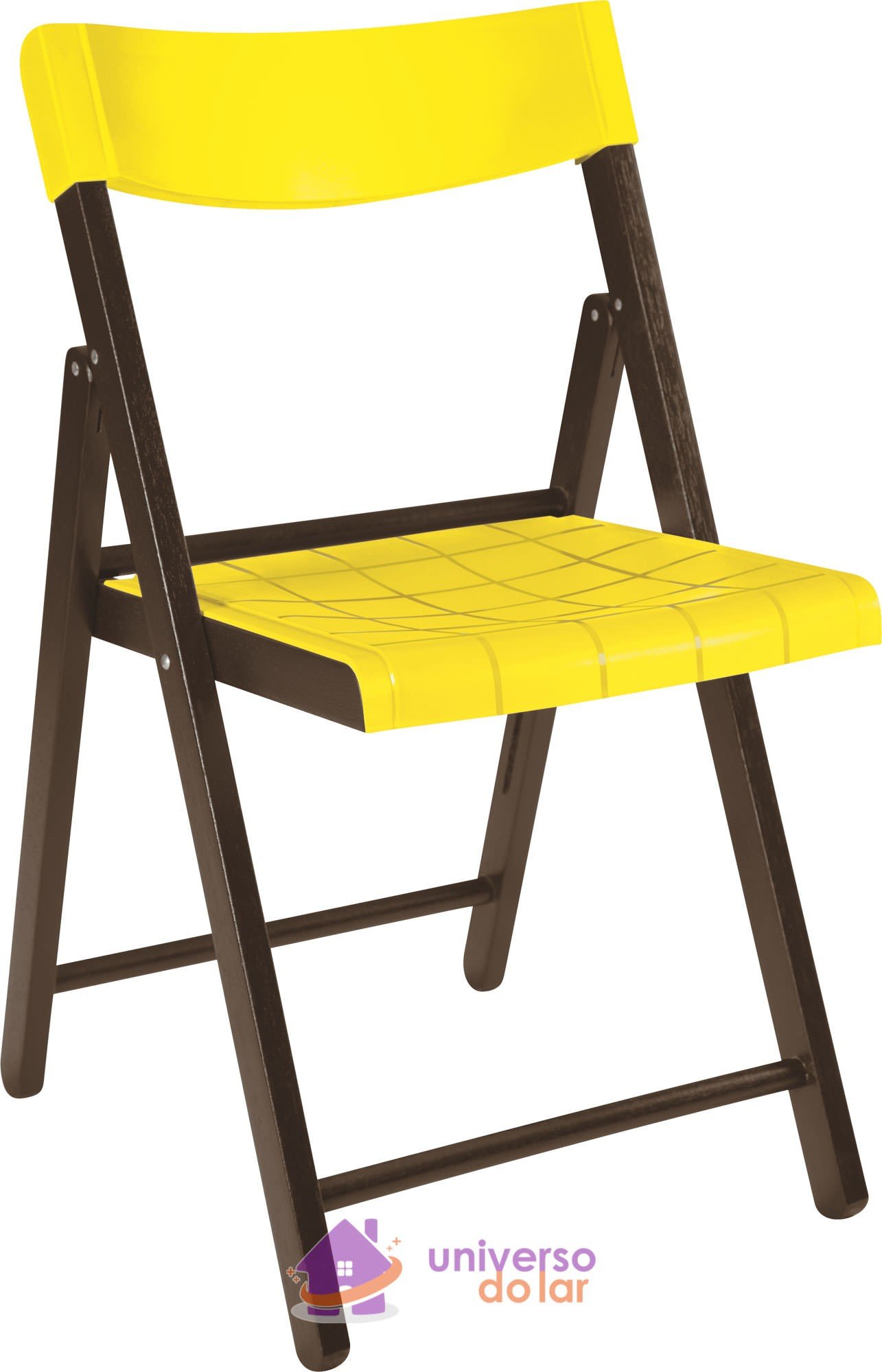 Cadeira de Madeira Dobrável sem Braço em Madeira Tauarí Tabaco e Polipropileno Amarelo