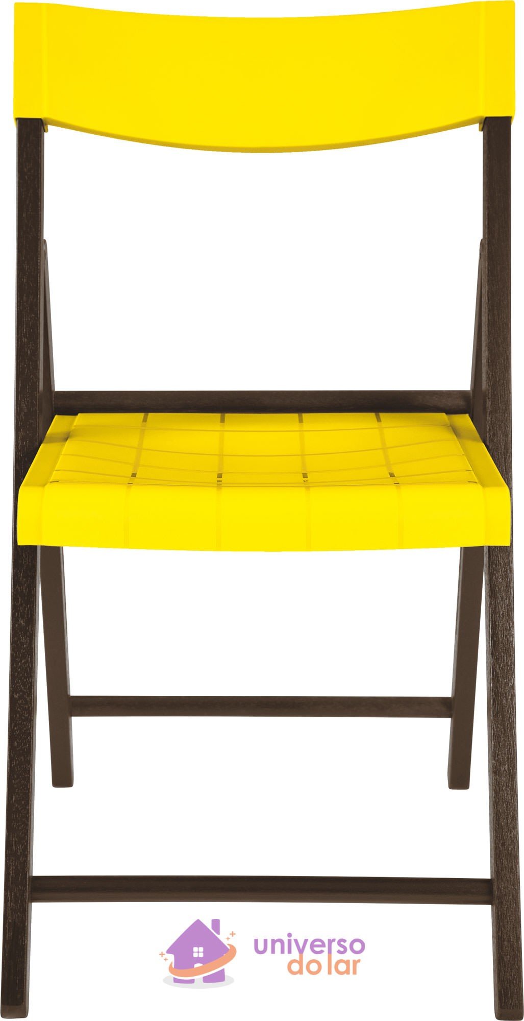 Cadeira de Madeira Dobrável sem Braço em Madeira Tauarí Tabaco e Polipropileno Amarelo