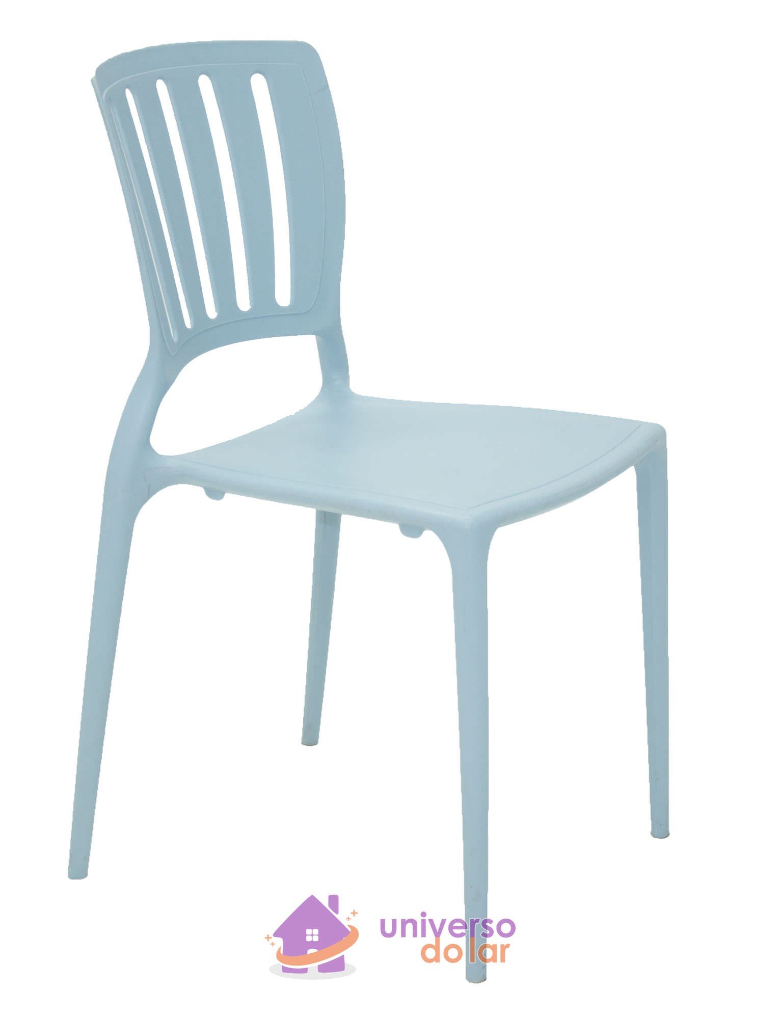 Cadeira Sofia Azul sem Braço com Encosto Vazado Vertical em Polipropileno