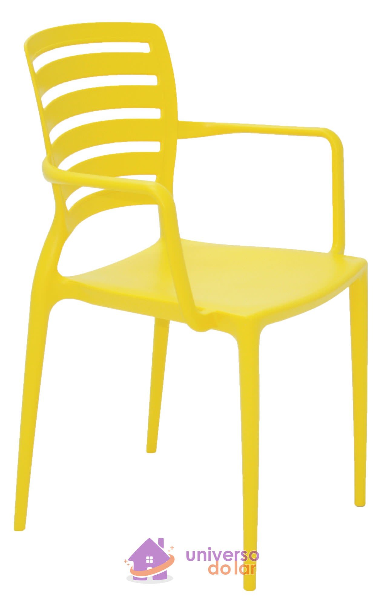 Cadeira Sofia Amarela com Braços Encosto Vazado Horizontal em Polipropileno