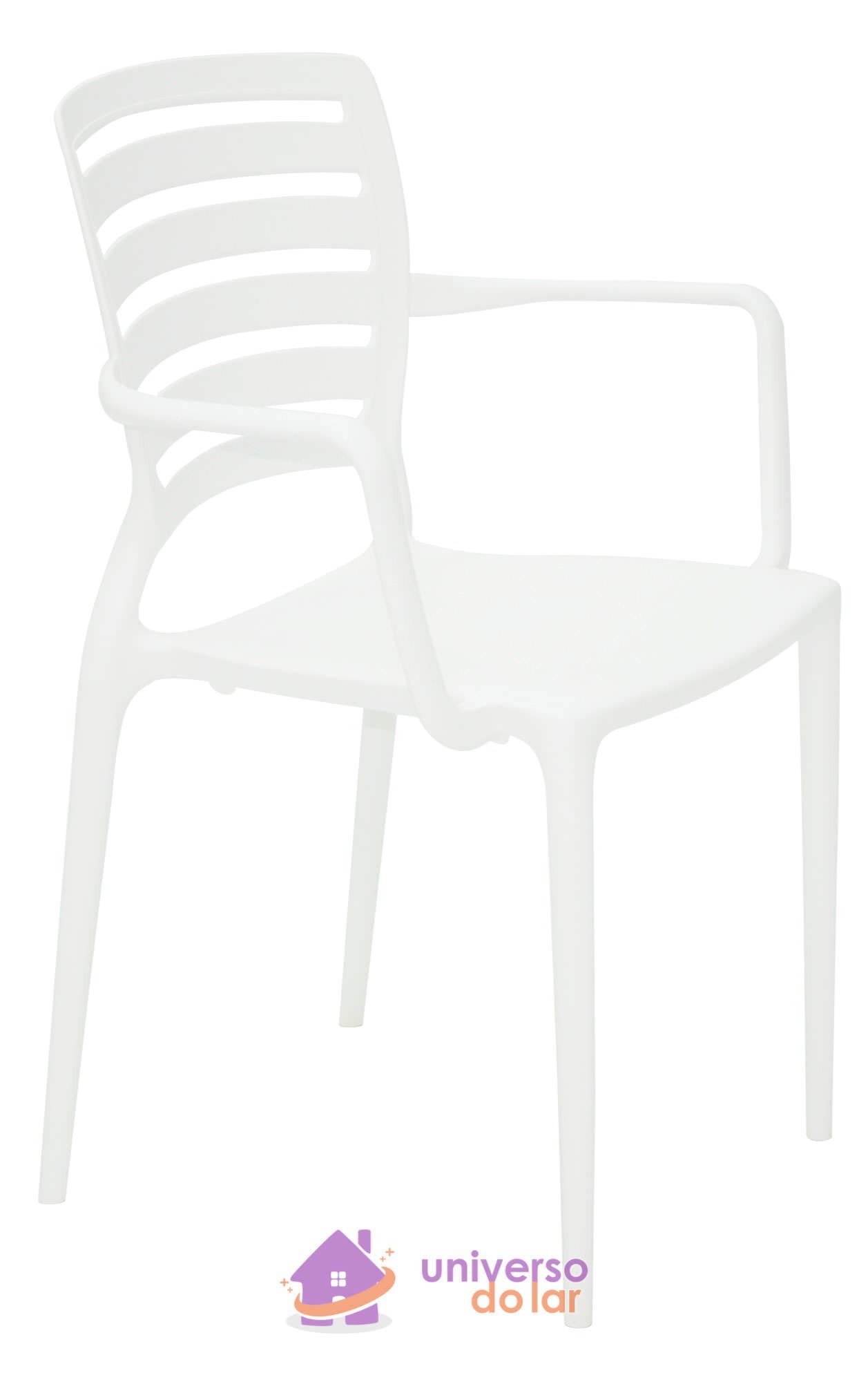 Cadeira Sofia Branca com Braços Encosto Vazado Horizontal em Polipropileno