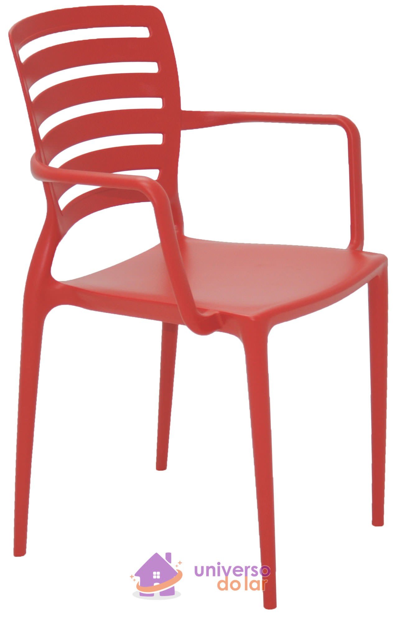 Cadeira Sofia Vermelha com Braços Encosto Vazado Horizontal em Polipropileno