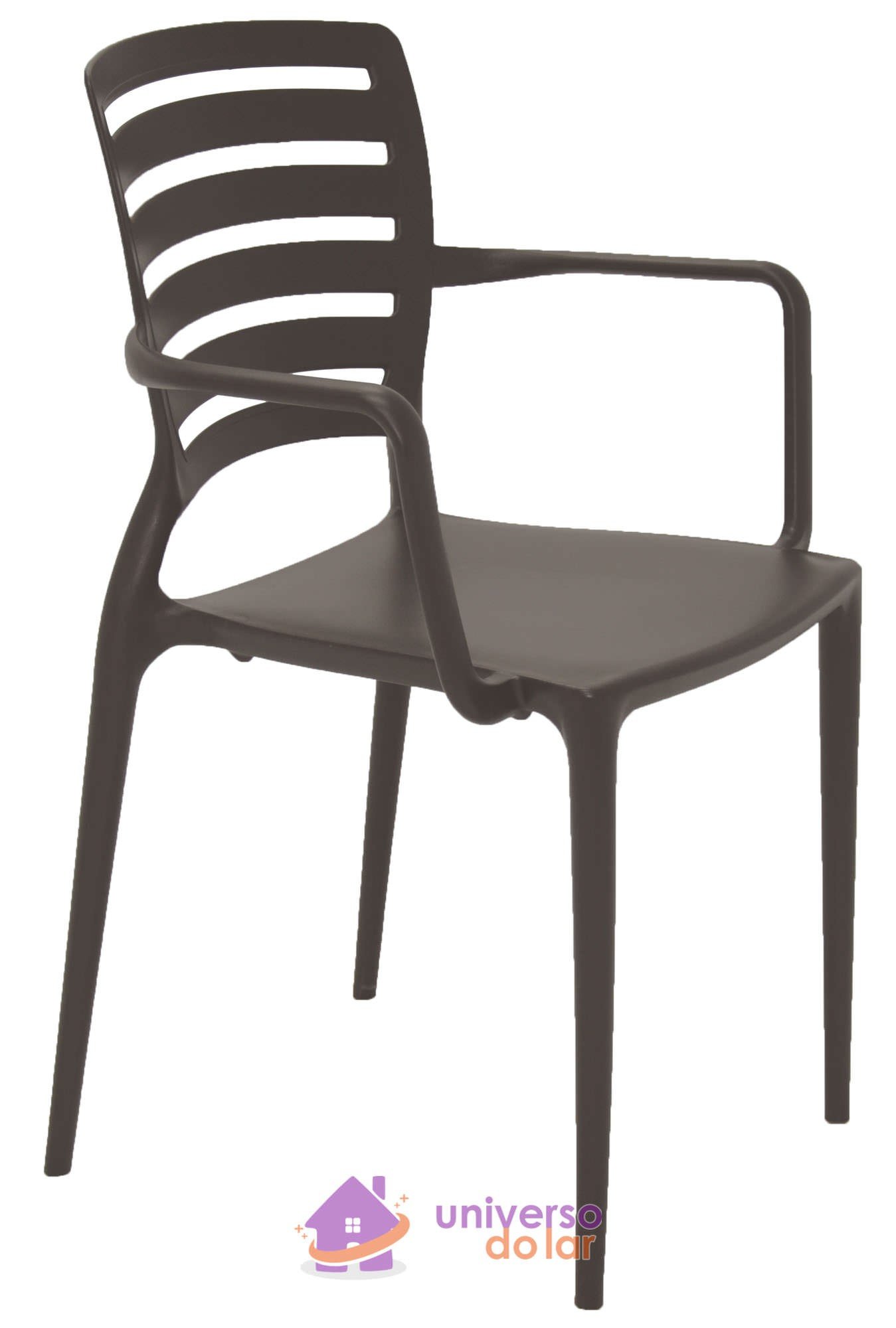 Cadeira Sofia Marrom com Braços Encosto Vazado Horizontal em Polipropileno