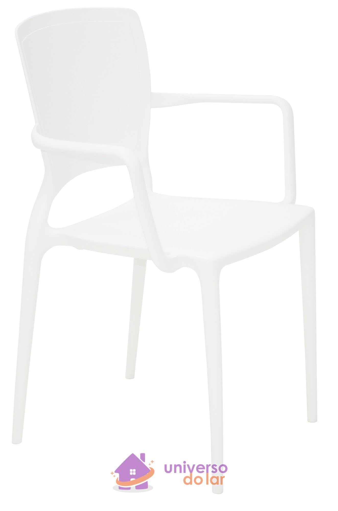 Cadeira Sofia Brancas com Braços Encosto Fechado em Polipropileno e Fibra de Vidro