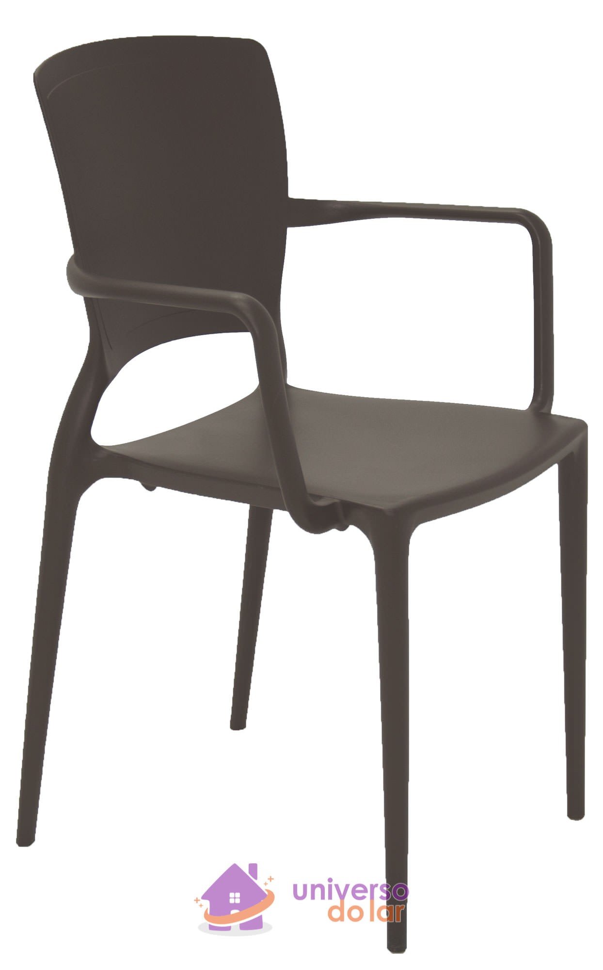 Cadeira Sofia Marrom com Braços Encosto Fechado em Polipropileno e Fibra de Vidro