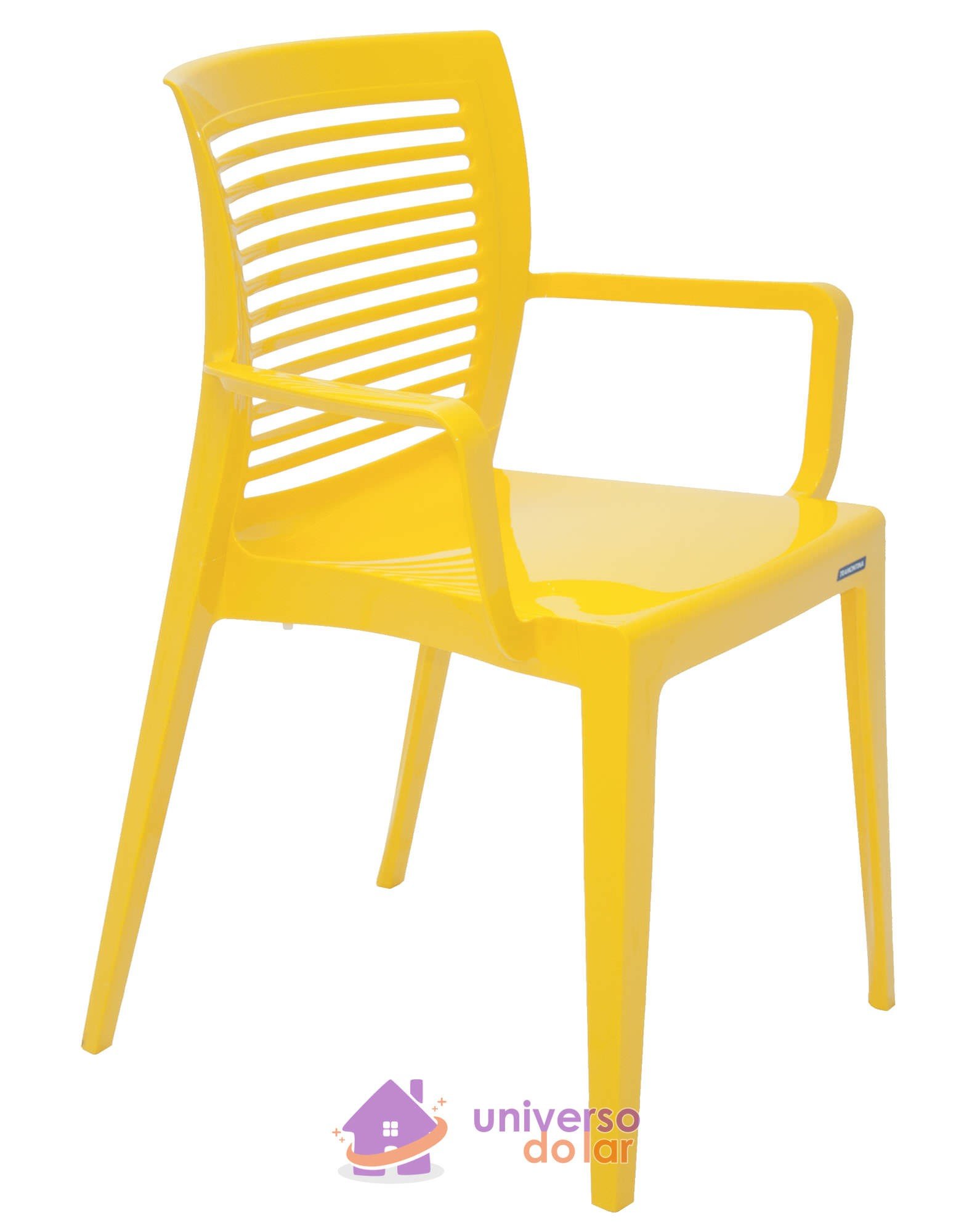 Cadeira Victória Amarela com Braços Encosto Vazado Horizontal em Polipropileno