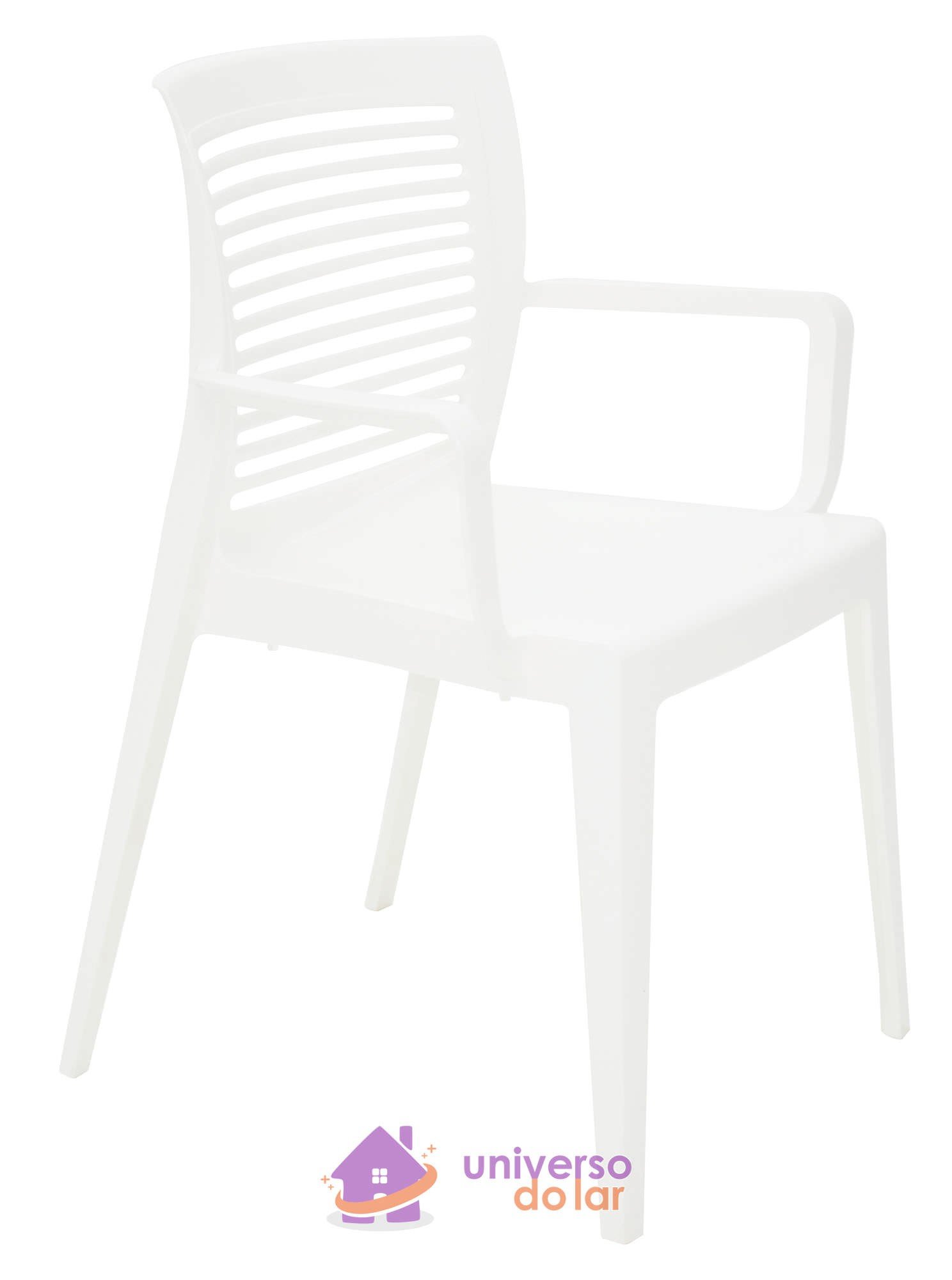 Cadeira Victória Branca com Braços Encosto Vazado Horizontal em Polipropileno