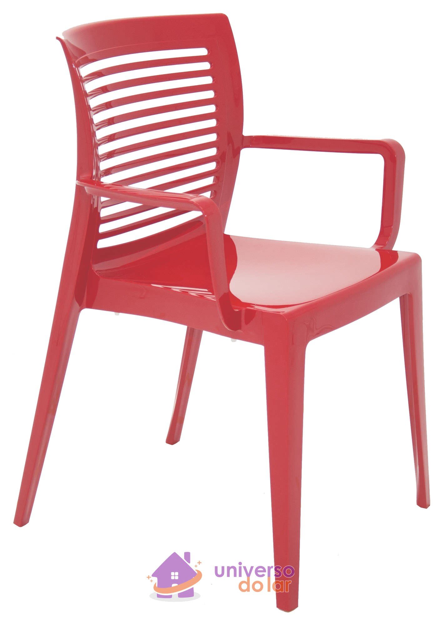 Cadeira Victória Vermelha com Braços Encosto Vazado Horizontal em Polipropileno