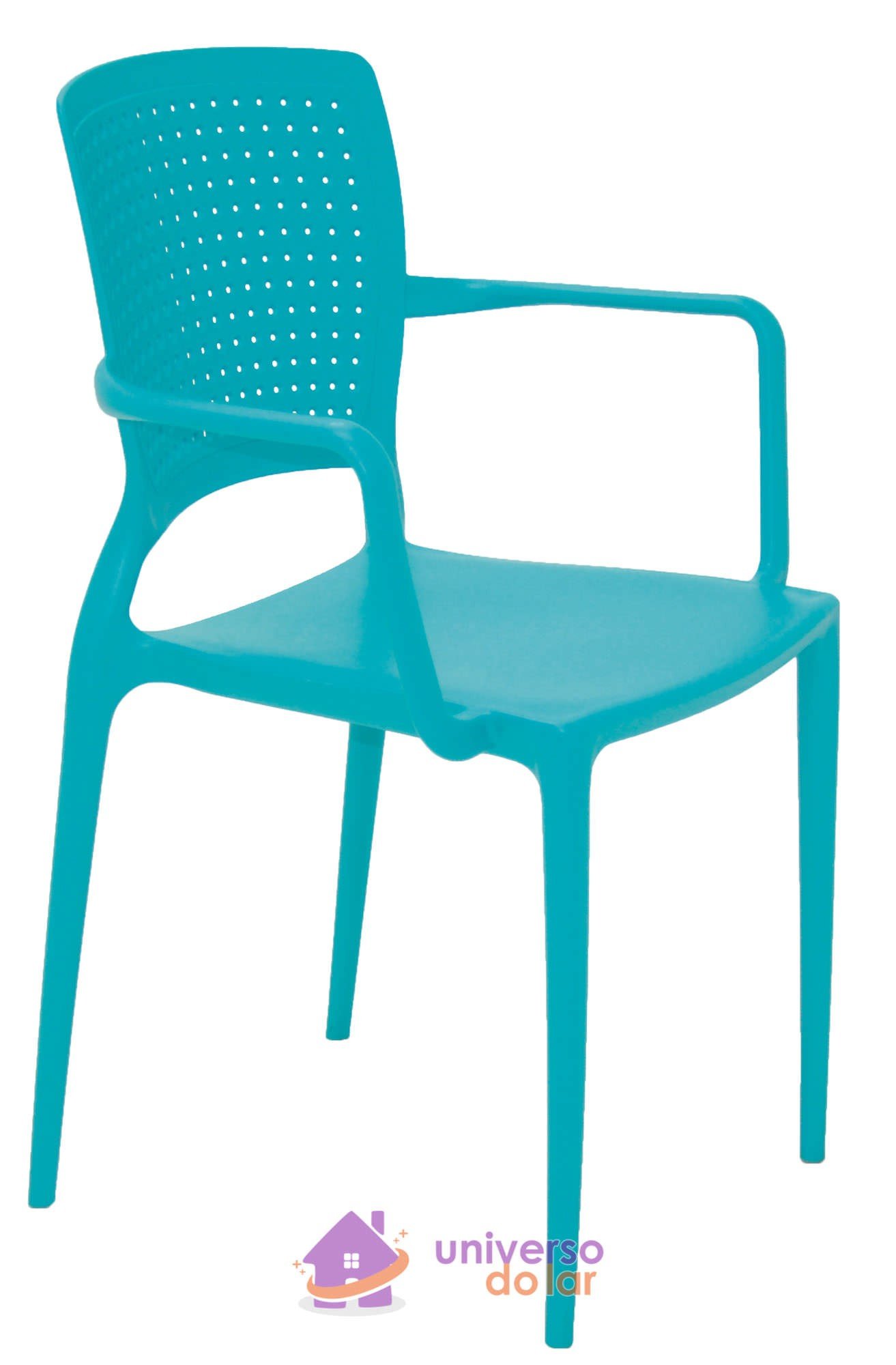 Cadeira Safira Azul em Polipropileno e Fibra de Vidro com Braços