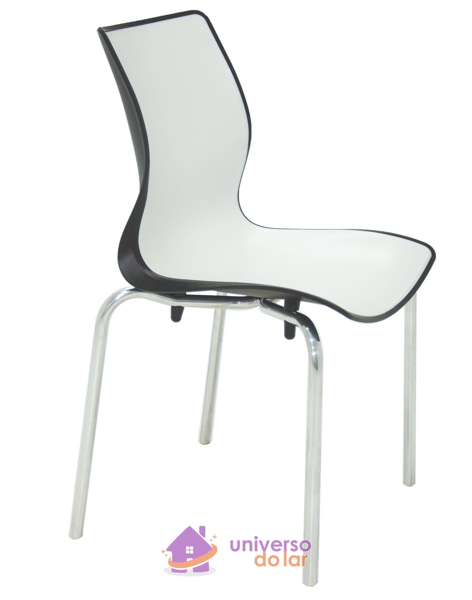 Cadeira Maja Preta/Branca sem Braços em Polipropileno com Pernas Polidas