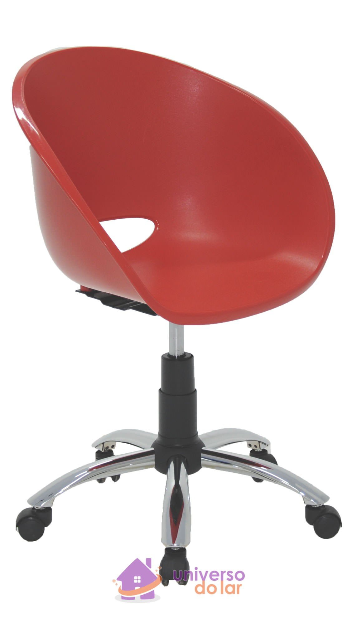 Cadeira Elena Vermelha em Polipropileno com Rodízio em Aço Cromado