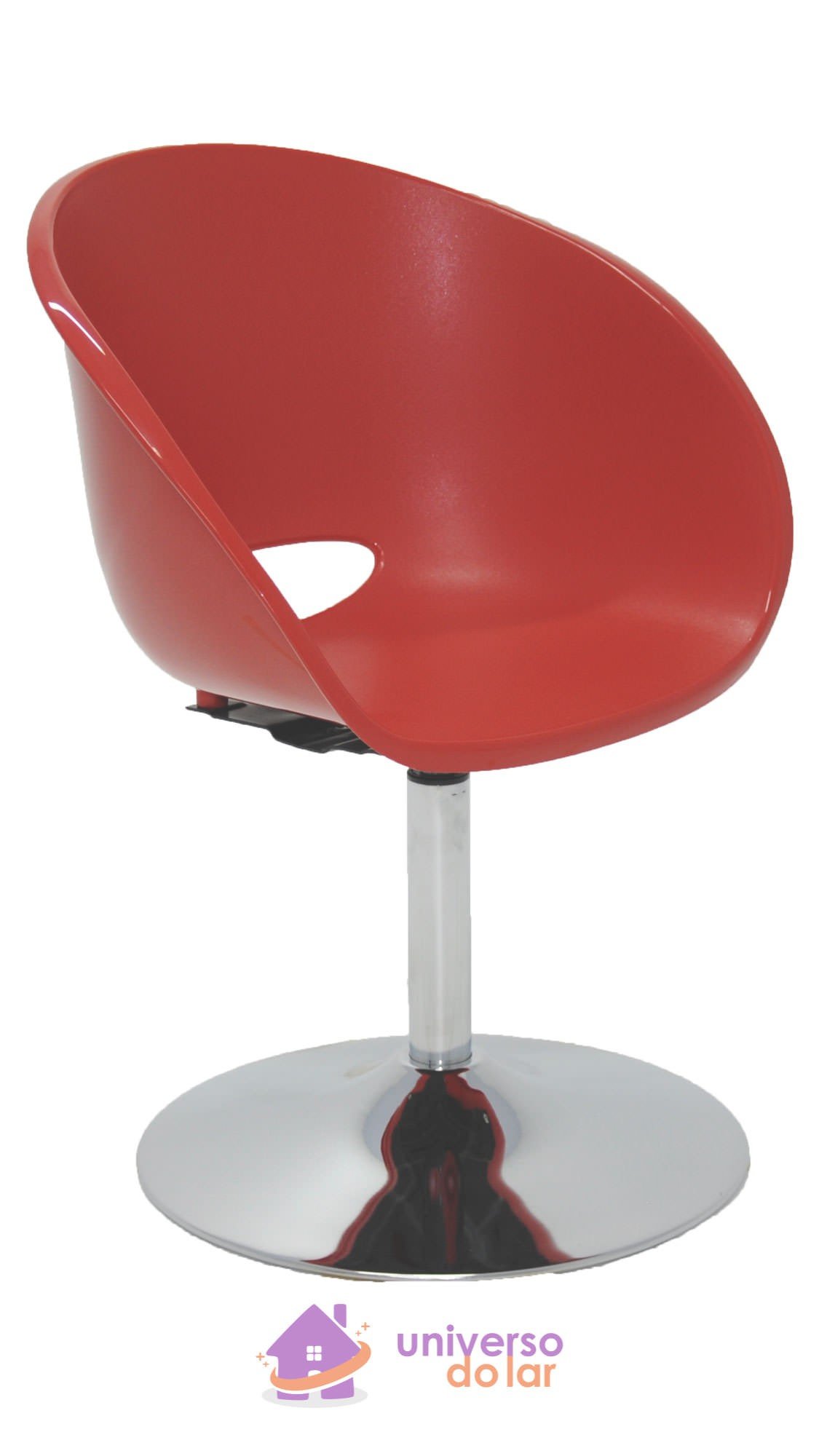 Cadeira Elena Vermelha em Polipropileno com Base Central Giratória em Aço Cromado