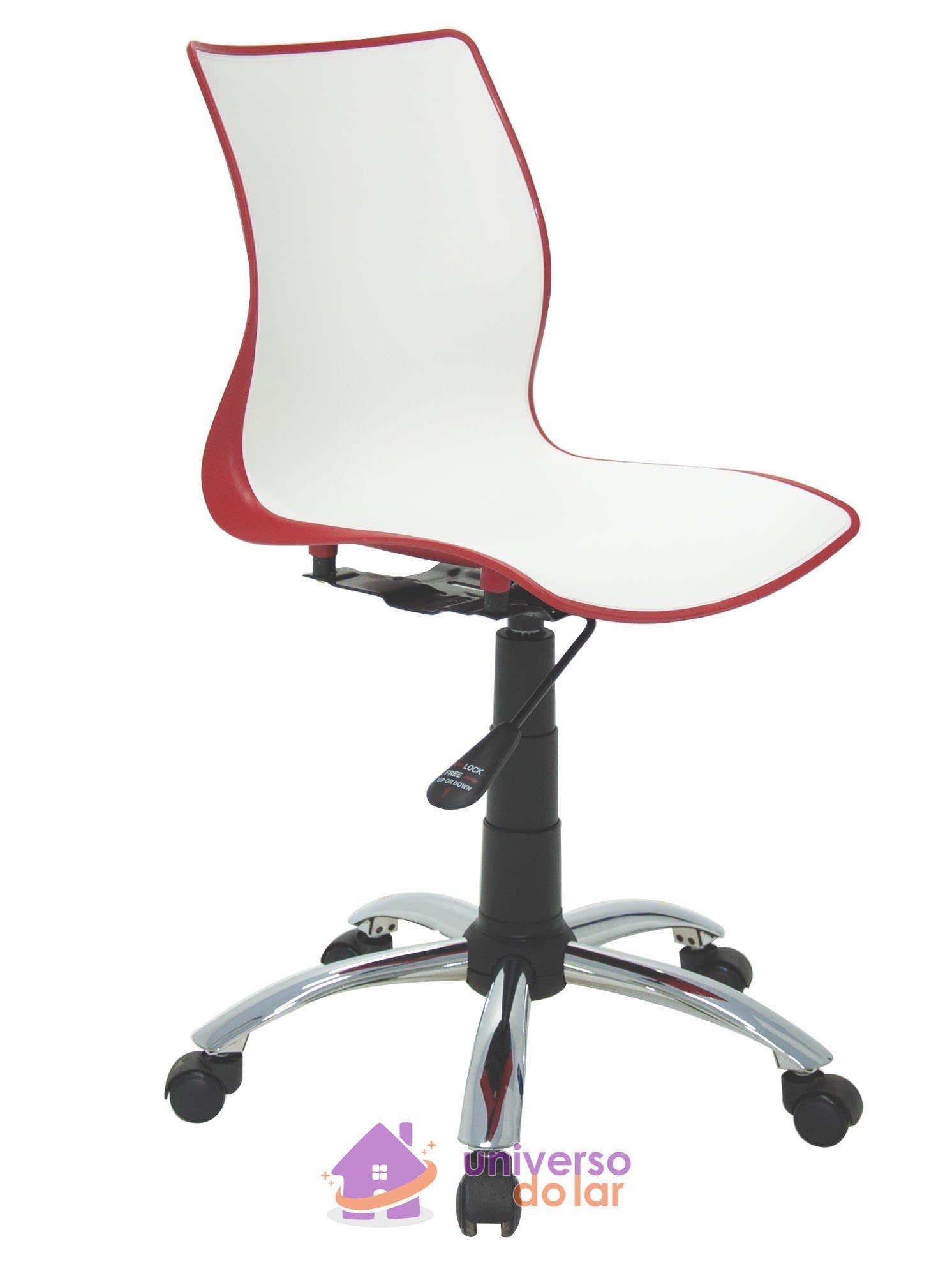 Cadeira Maja Vermelha/Branca sem Braços em Polipropileno com Rodízio em Aço Cromado