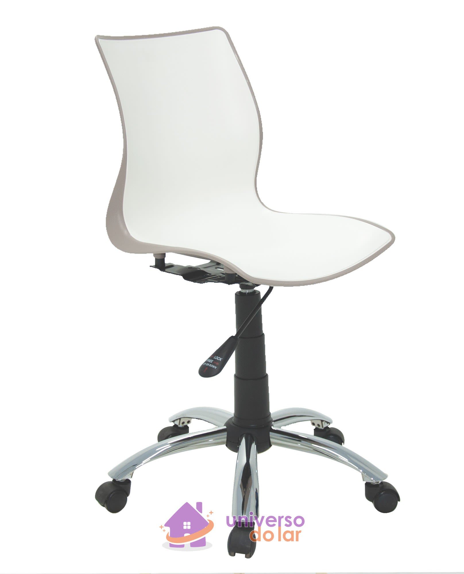 Cadeira Maja Camurça/Branca sem Braços em Polipropileno com Rodízio em Aço Cromado