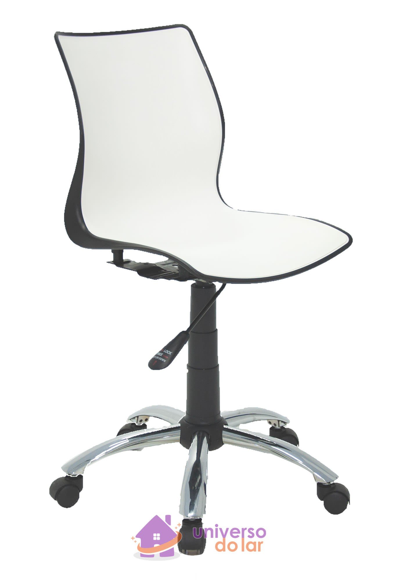 Cadeira Maja Preta/Branca sem Braços em Polipropileno com Rodízio em Aço Cromado