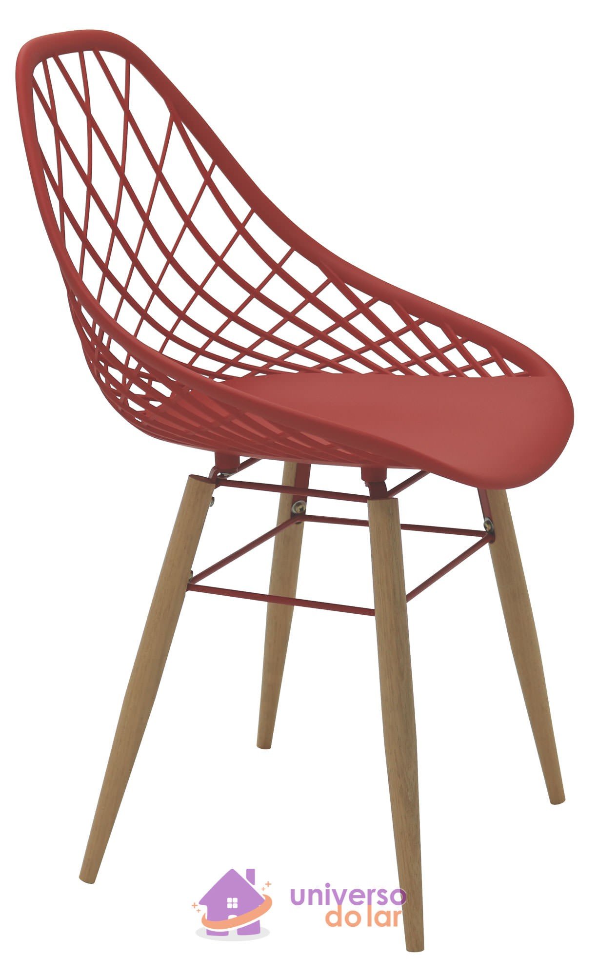 Cadeira Philo Vermelha em Poliamida com Pernas de Madeira