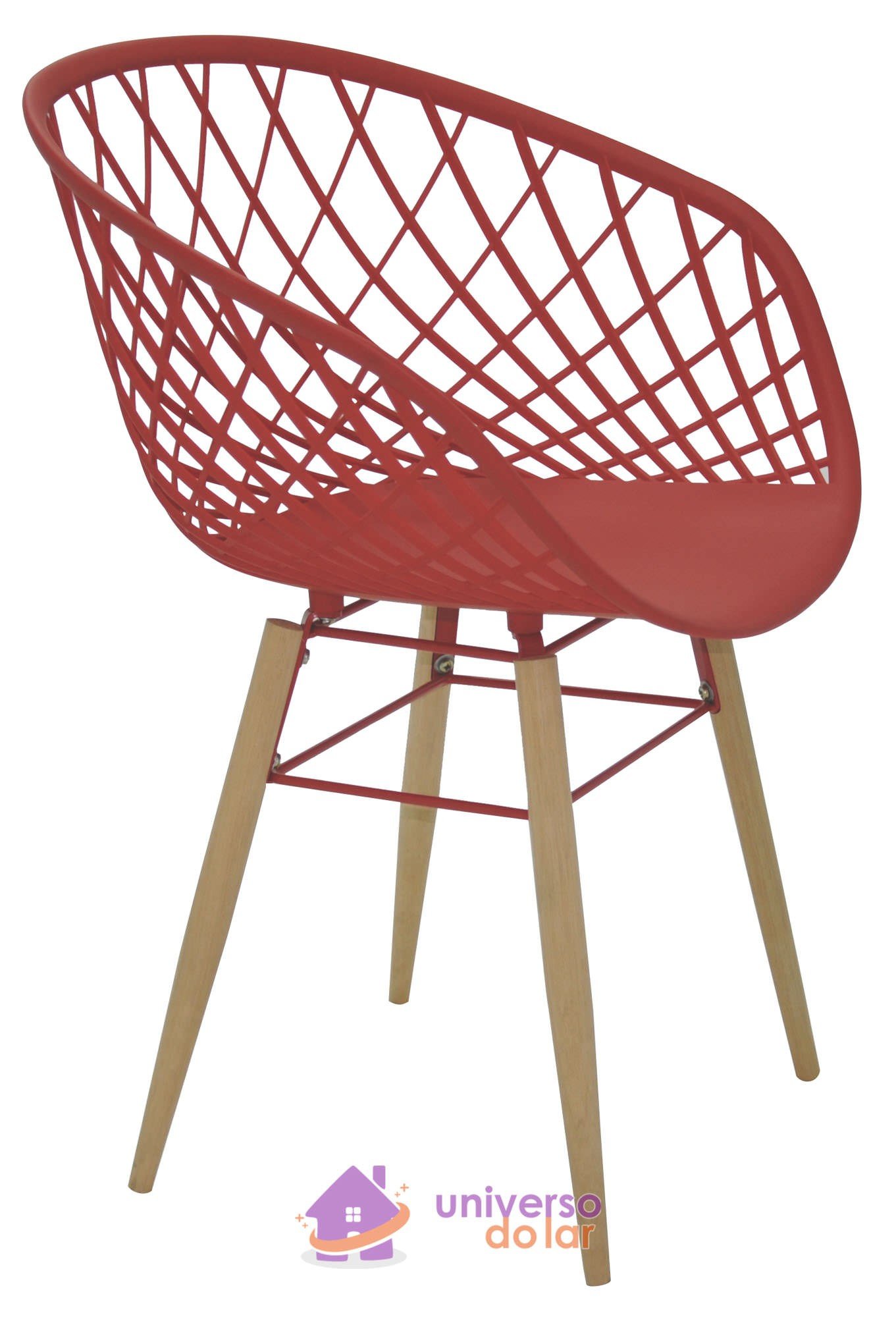Cadeira Sidera Vermelha em Poliamida com Pernas de Madeira