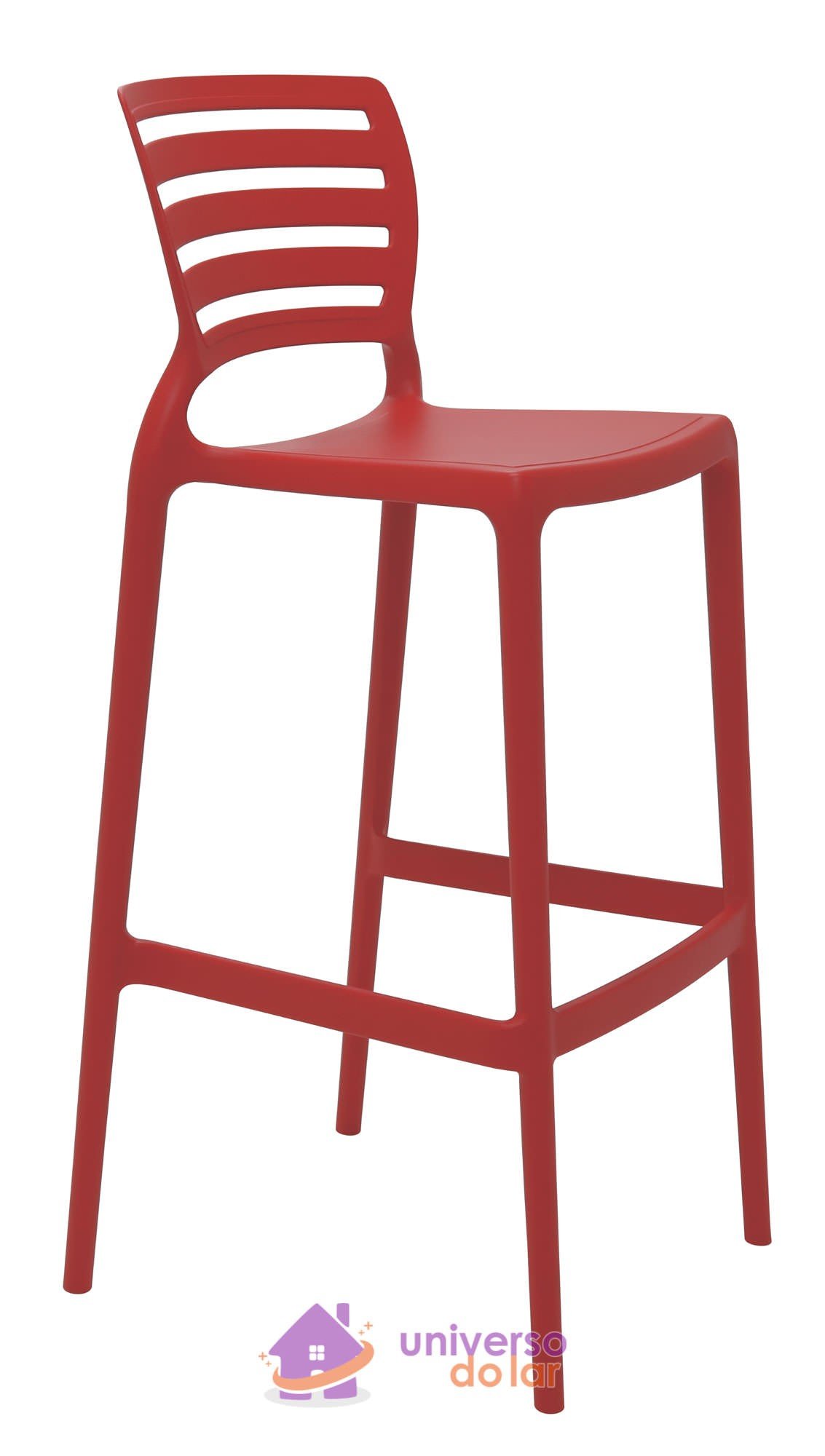Cadeira Sofia Alta Bar em Polipropileno e Fibra de Vidro Vermelha