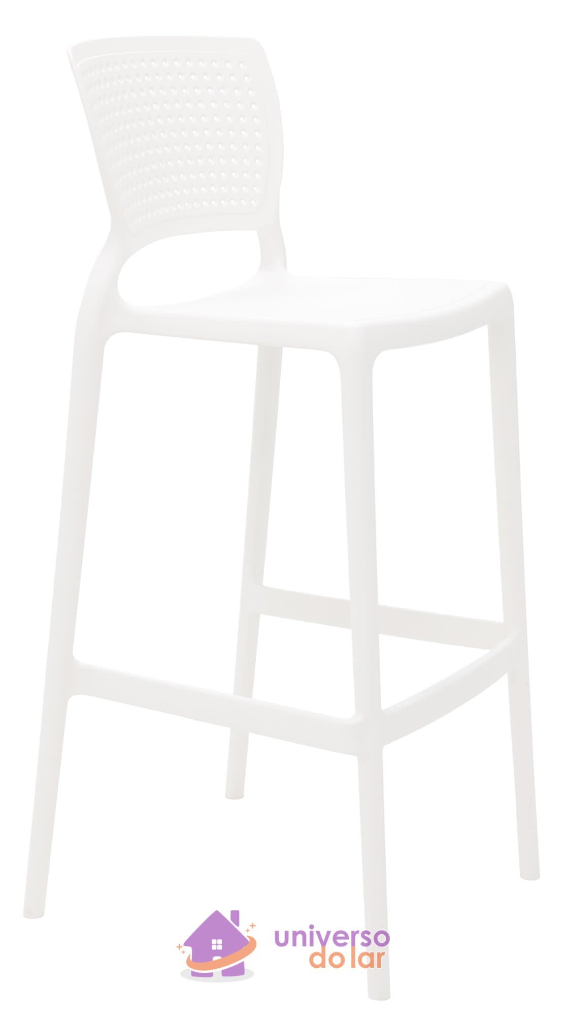 Cadeira Safira Alta Bar em Polipropileno e Fibra de Vidro Branca