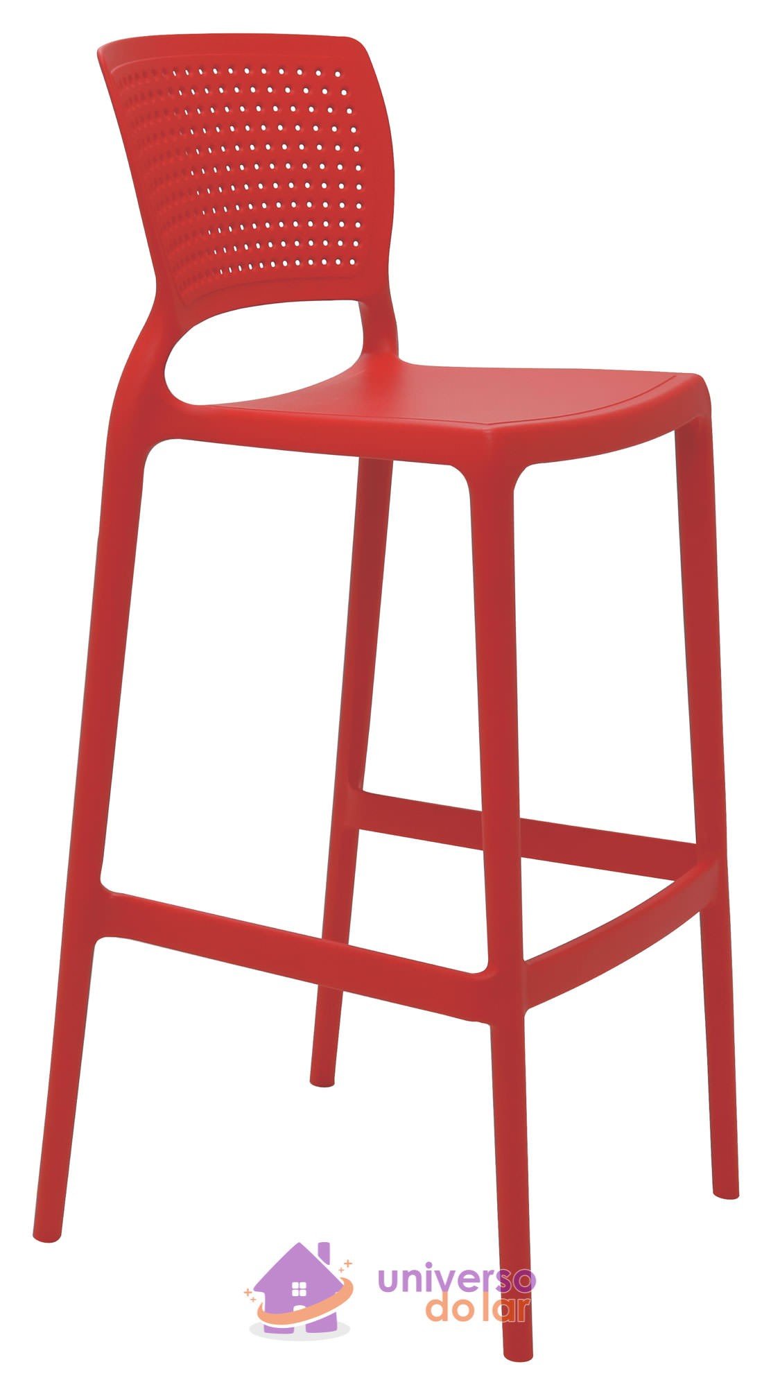 Cadeira Safira Alta Bar em Polipropileno e Fibra de Vidro Vermelha