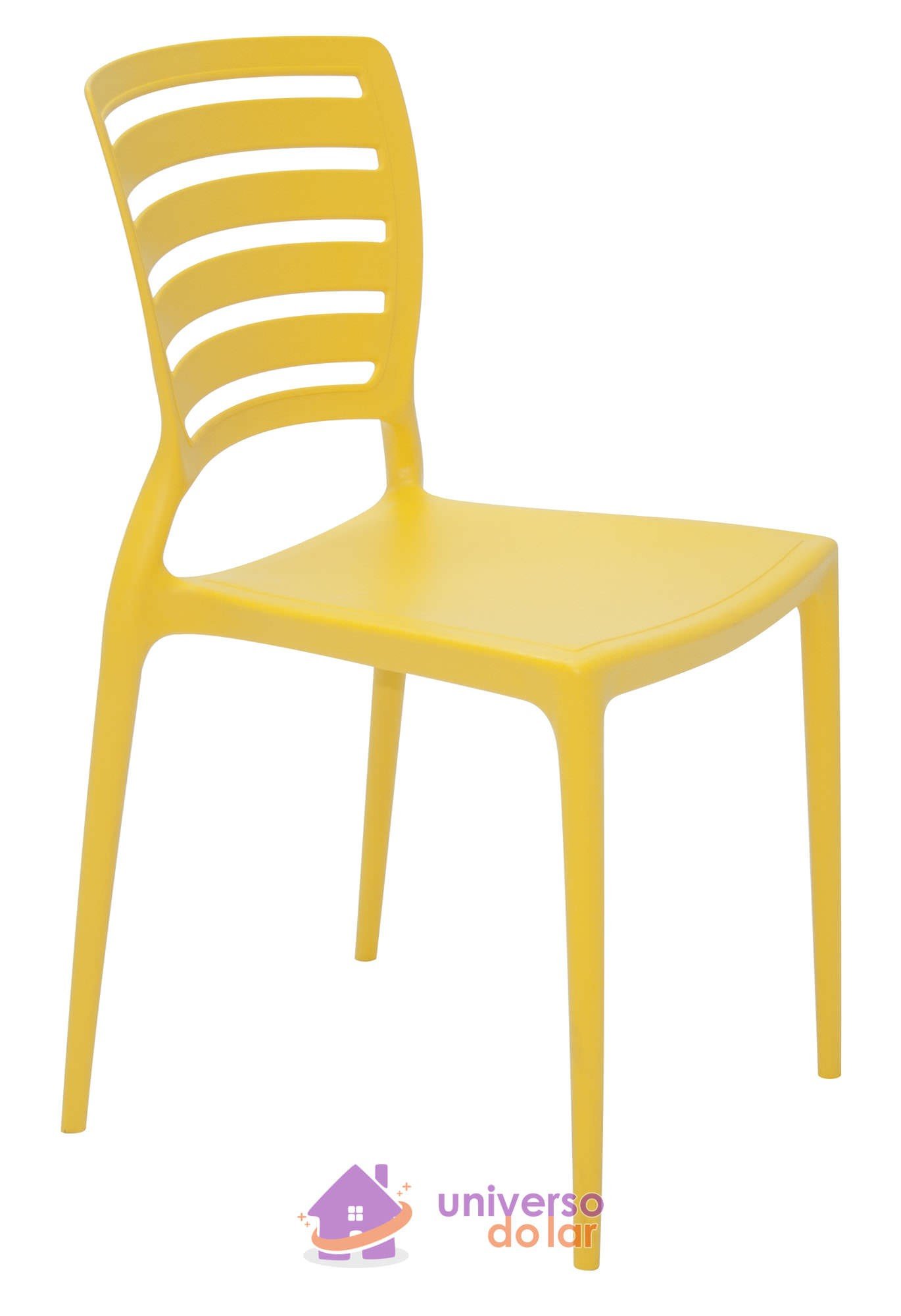 Cadeira Sofia Amarela sem Braços Encosto Vazado Horizontal em Polipropileno e Fibra de Vi