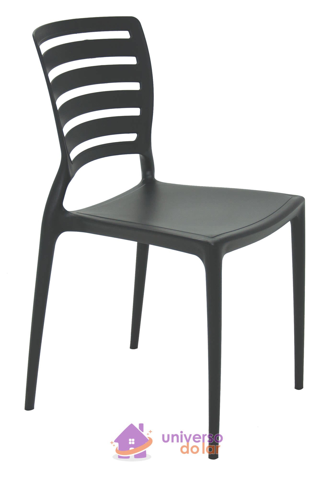 Cadeira Sofia Preta sem Braços Encosto Vazado Horizontal em Polipropileno e Fibra de Vidr