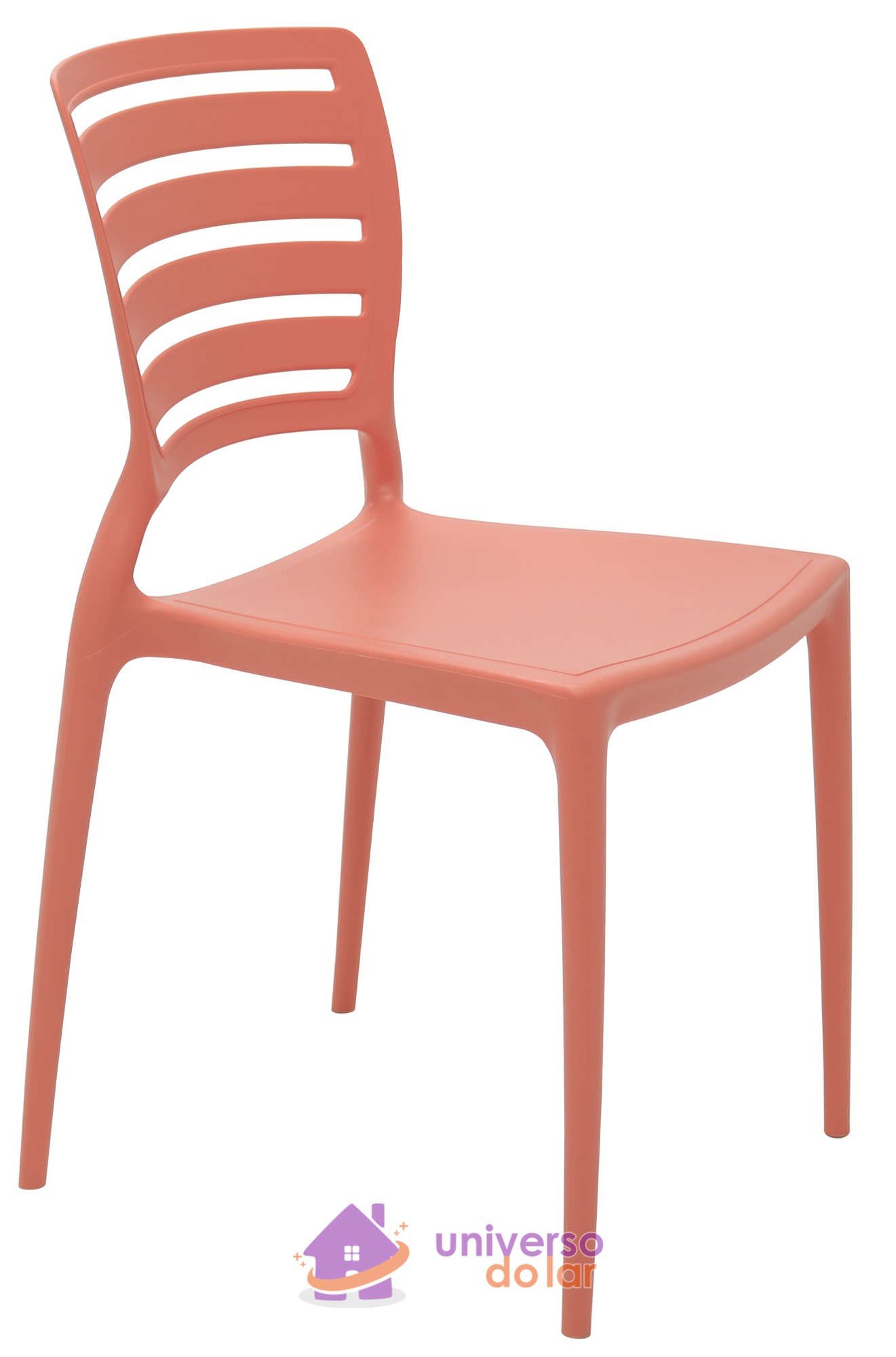 Cadeira Sofia Rosa Coral sem Braços Encosto Vazado Horizontal em Polipropileno