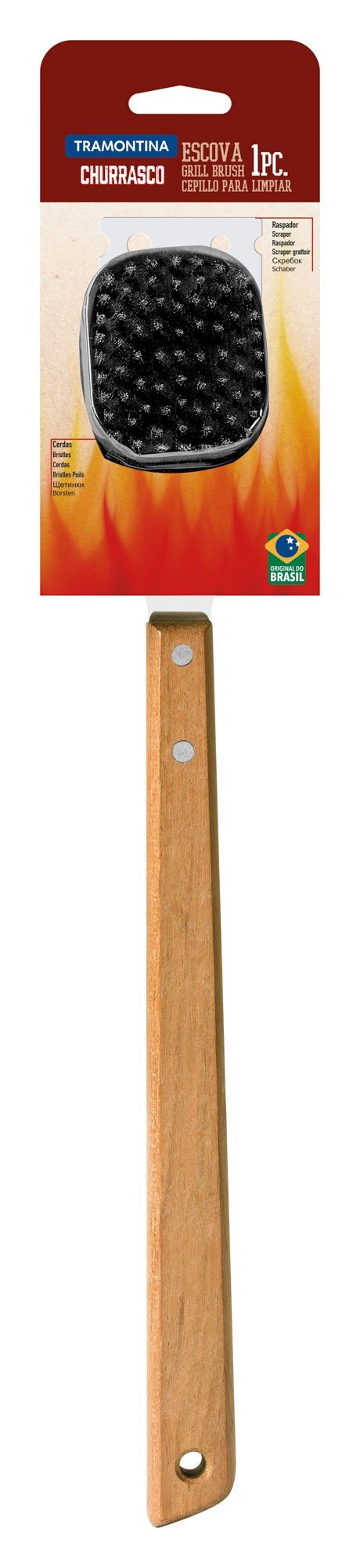 Escova para Grelhas Churrasco com Lâmina em Aço Inox e Cabo de Madeira 41,6 cm